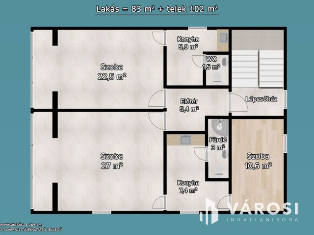 Napfényes, 83 m2 lakás + 102 m2 telekrész üzleti célra