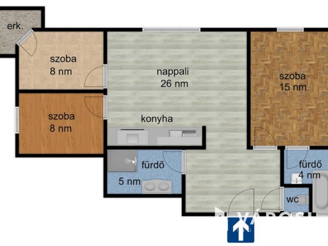 Nappali +3 szoba + 2 fürdő, a belvárosben !
